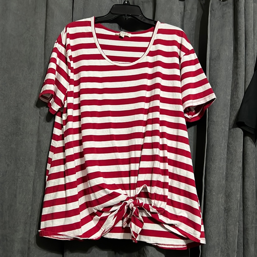 Umgee Red and White Striped Short Sleeve Tee